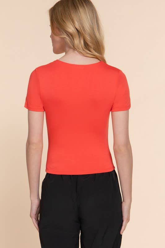 Short Slv Scoop Neck Double Layer Knit Top