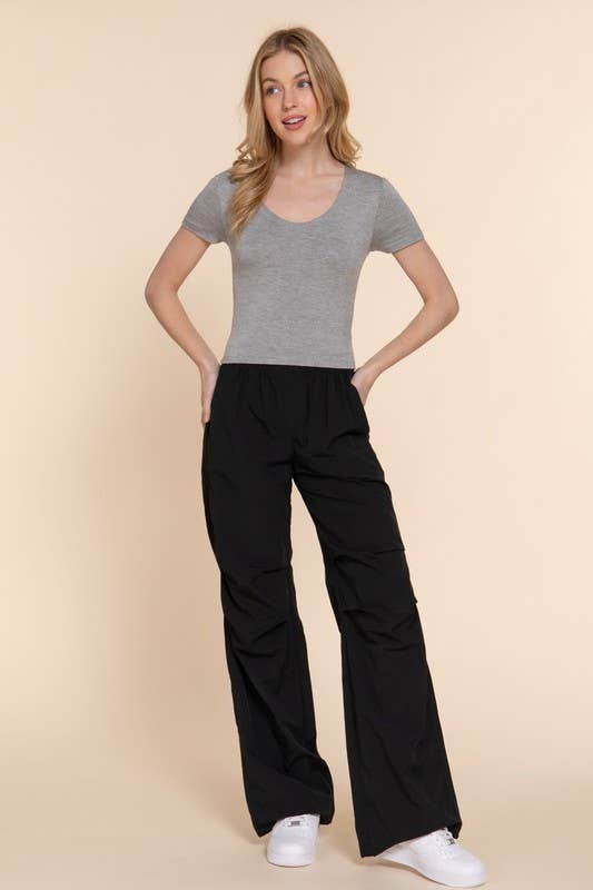 Short Slv Scoop Neck Double Layer Knit Top