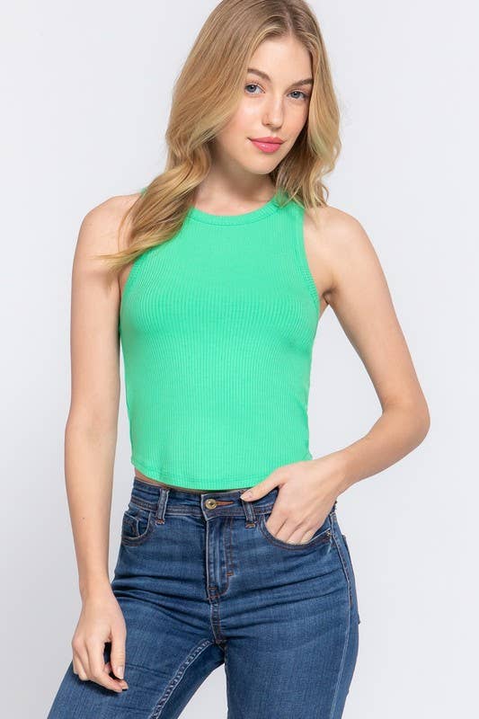 Sleeveless Round Neck Rib Knit Top