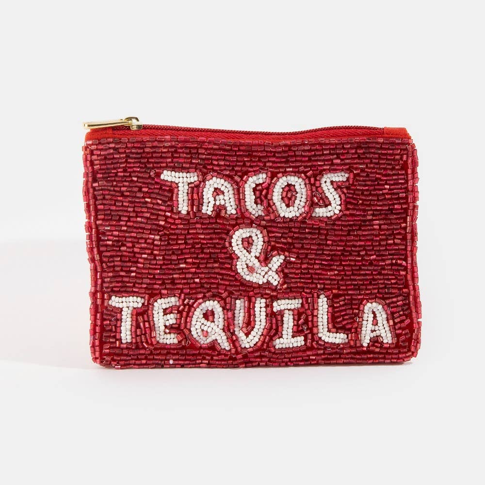 Tacos & Tequila Beaded Zip Coin Purse