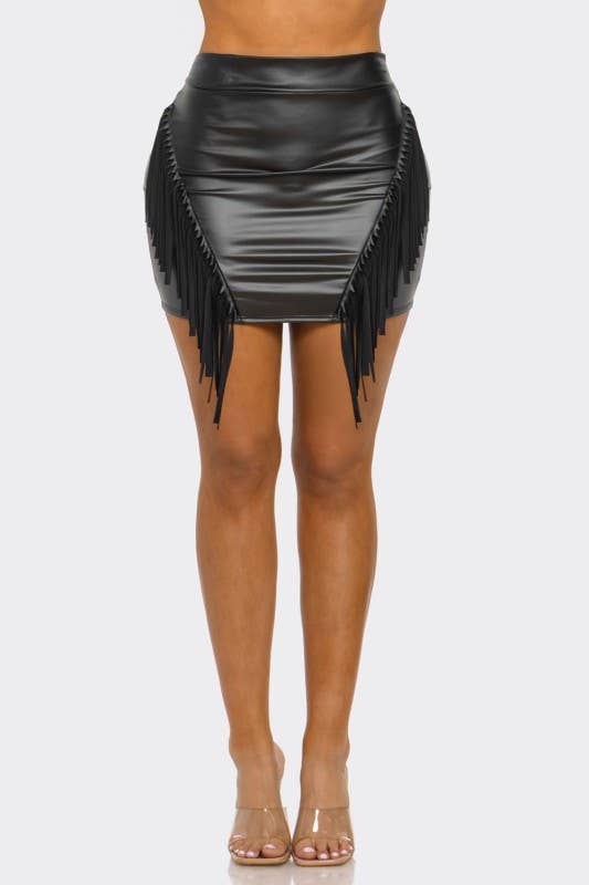 Toxica Fringe Leather Mini Skirt