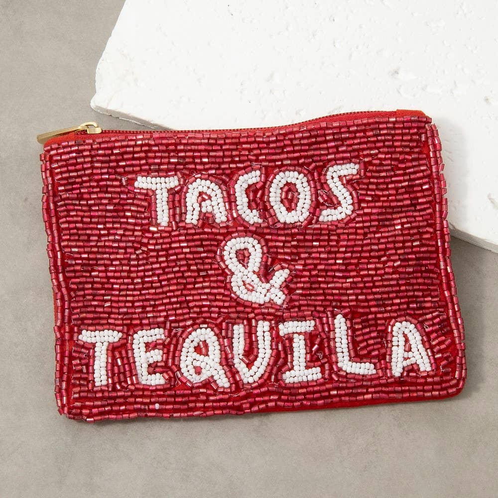 Tacos & Tequila Beaded Zip Coin Purse