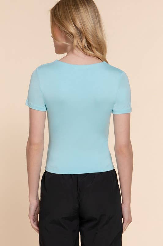 Short Slv Scoop Neck Double Layer Knit Top