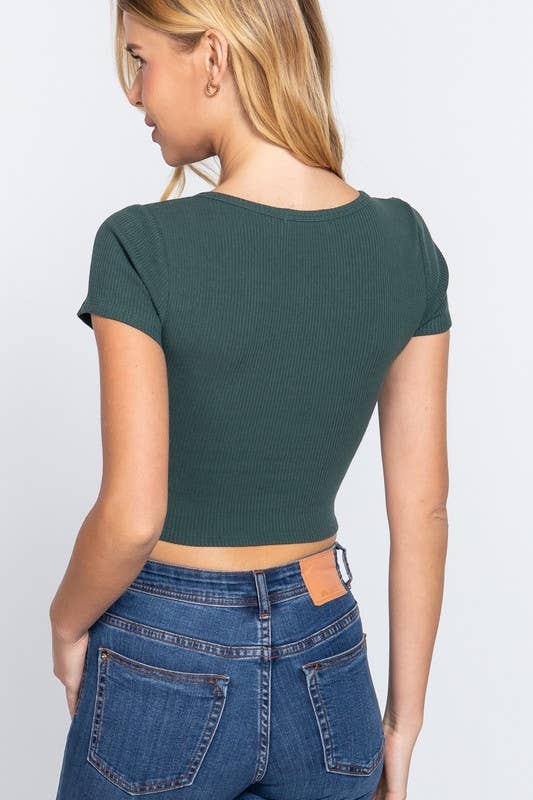 Short Sleeve V-neck With Raw Cut and Hem Detail