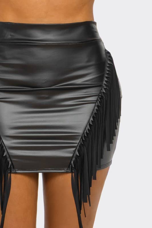 Toxica Fringe Leather Mini Skirt