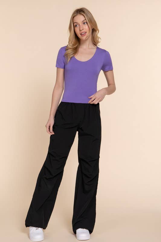 Short Slv Scoop Neck Double Layer Knit Top