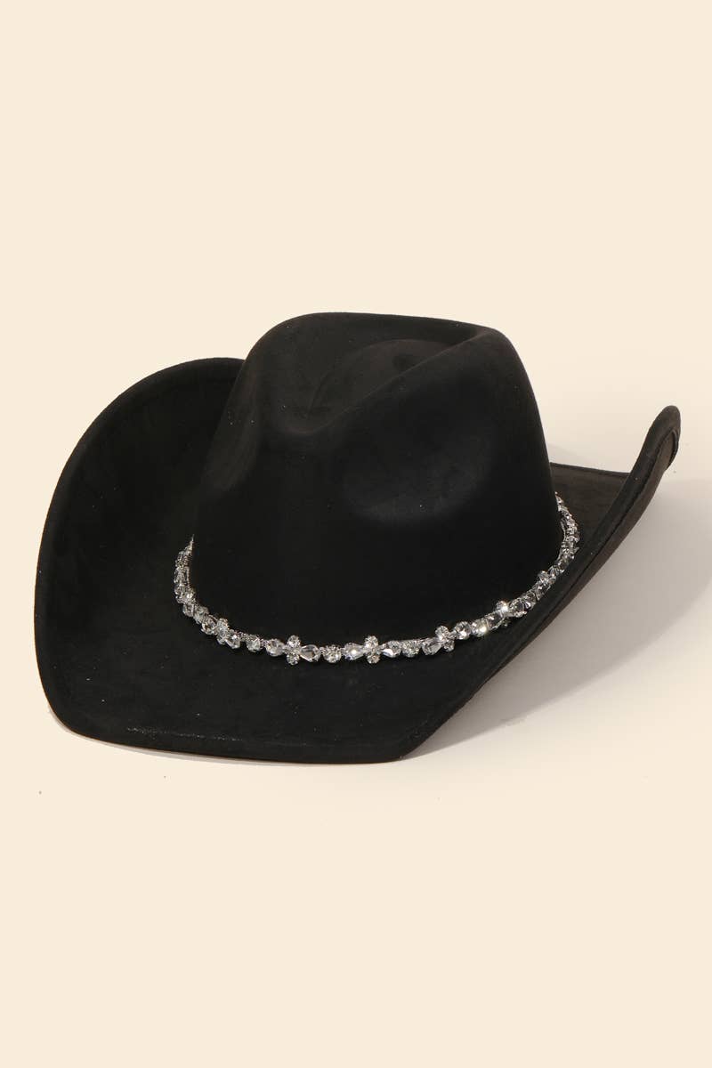 Rhinestone Studded Strap Western Cowboy Hat