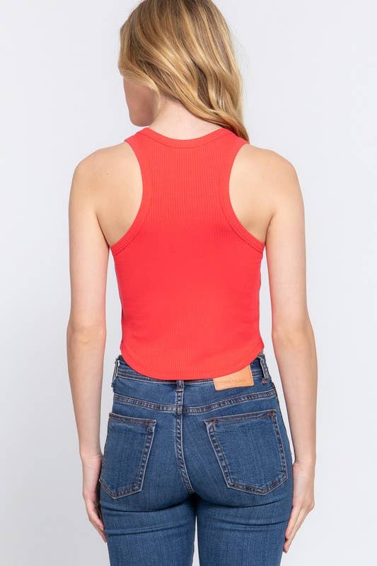 Sleeveless Round Neck Rib Knit Top