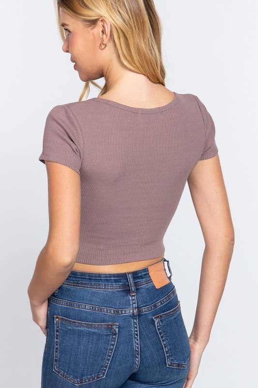 Short Sleeve V-neck With Raw Cut and Hem Detail