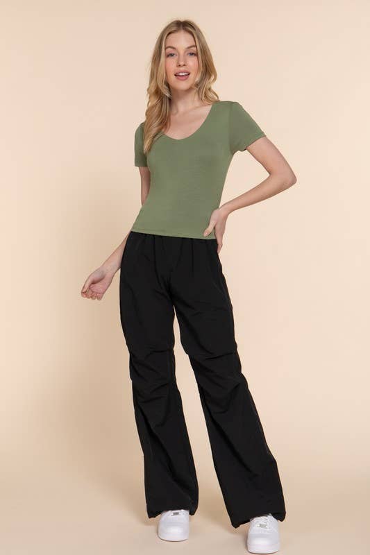 Short Slv Scoop Neck Double Layer Knit Top